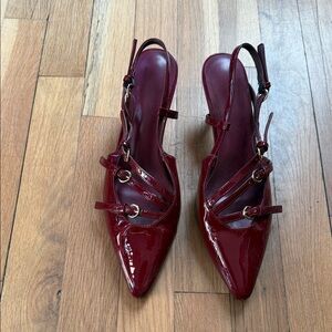 Women's Pointed Slingback Patent Pumps in Burgundy